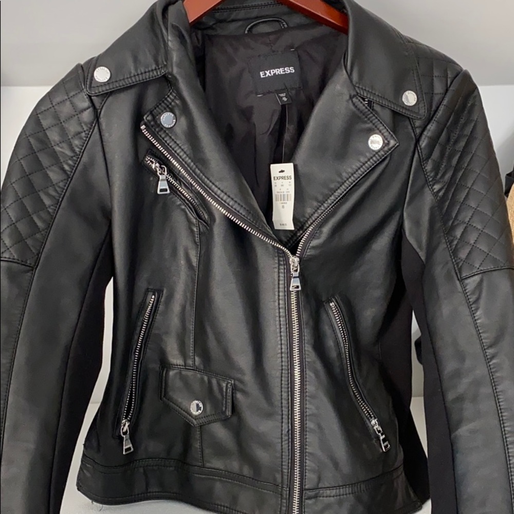 Vegan Leather Quilted Moto Jacket (Express)